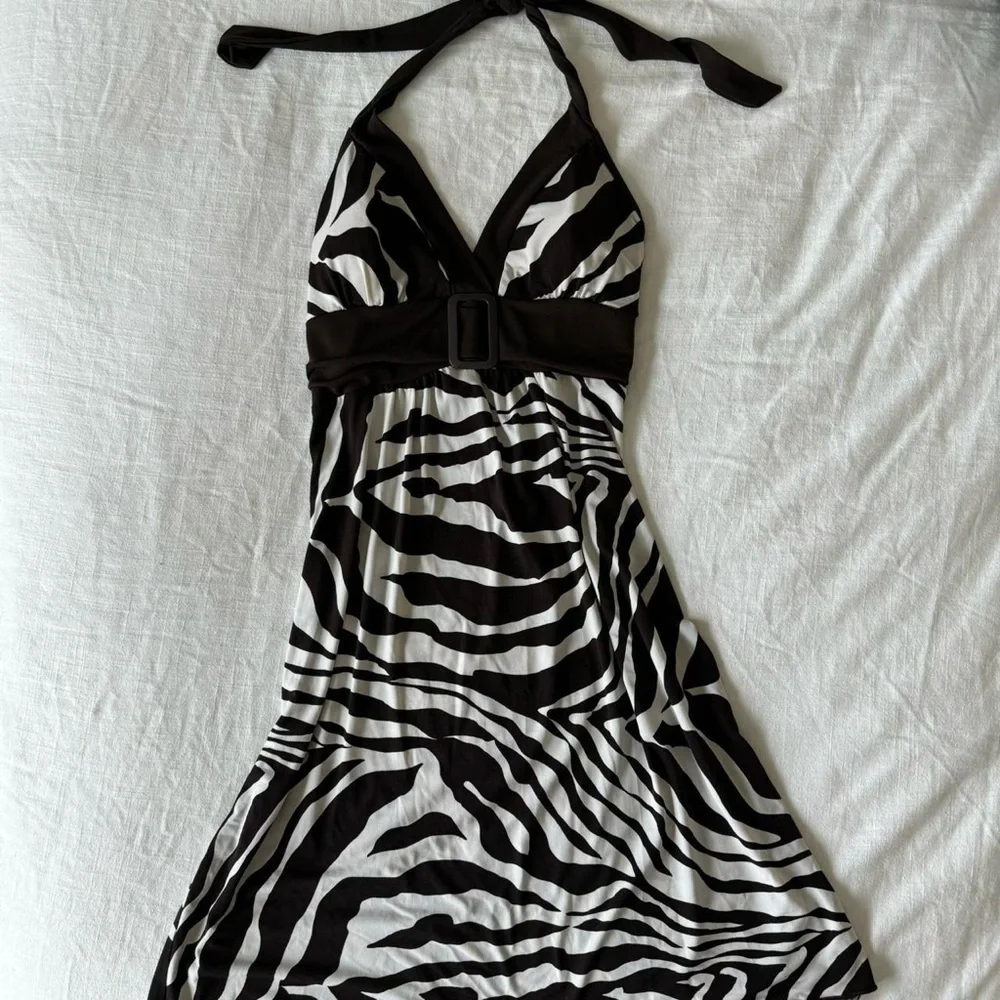 Vintage brown and white zebra halter neck mini/midi dress - Picture 4 of 7